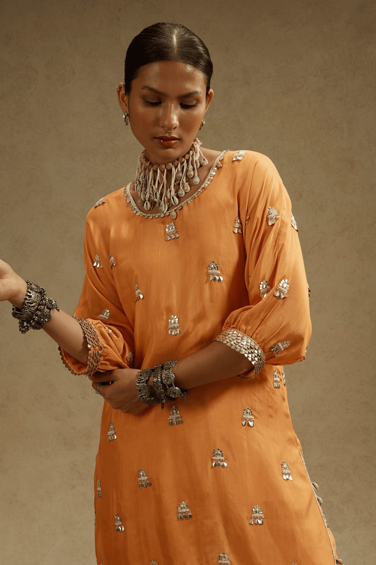 Orange Embellished Tunic Set