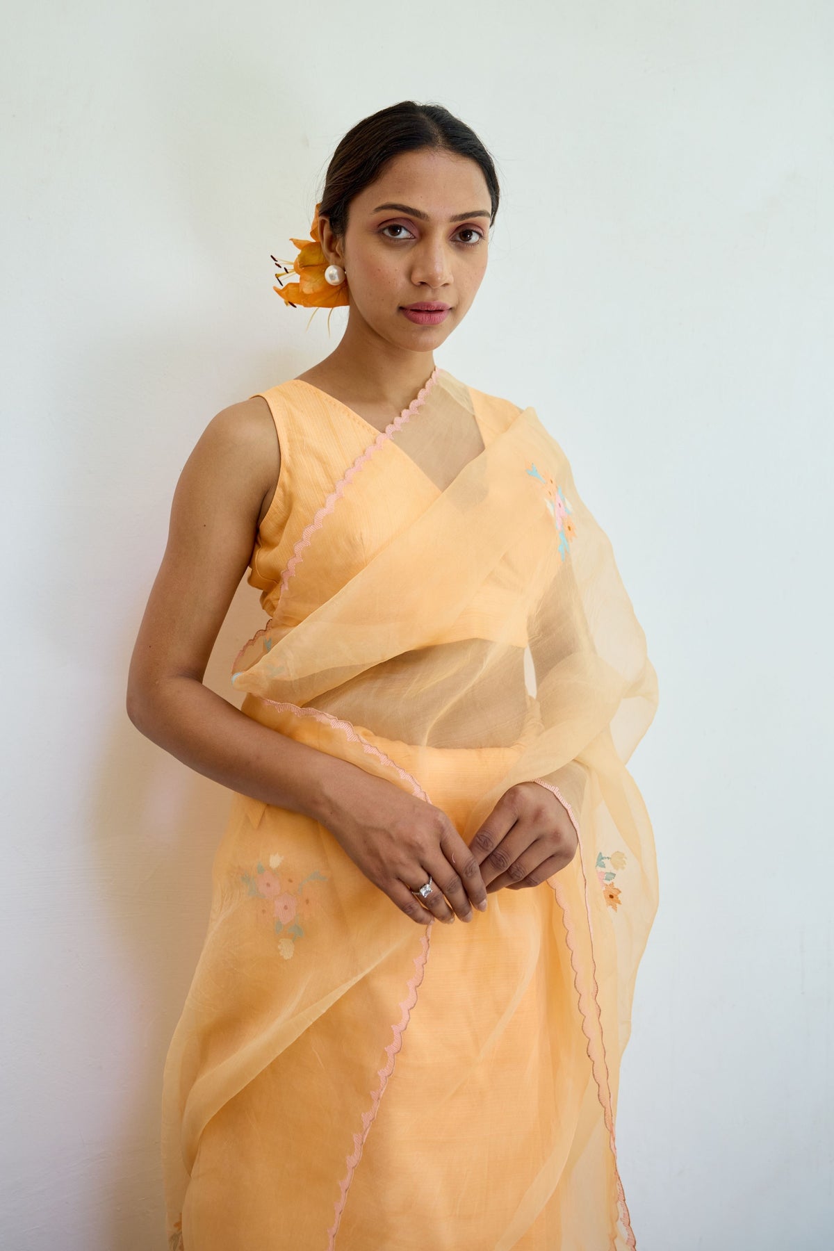 Orange Half N Half Chanderi and Silk Saree