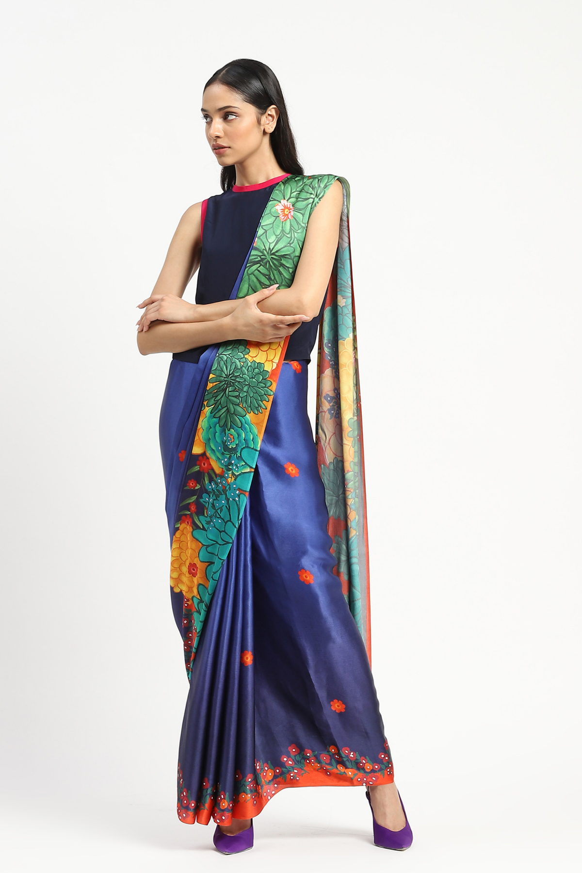 Garden Graffiti Blue Printed Saree