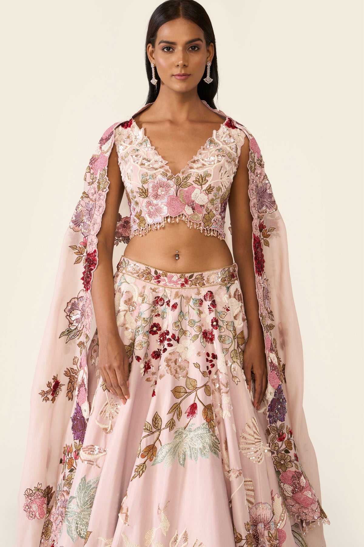 Pink Embroidered Lehenga Set