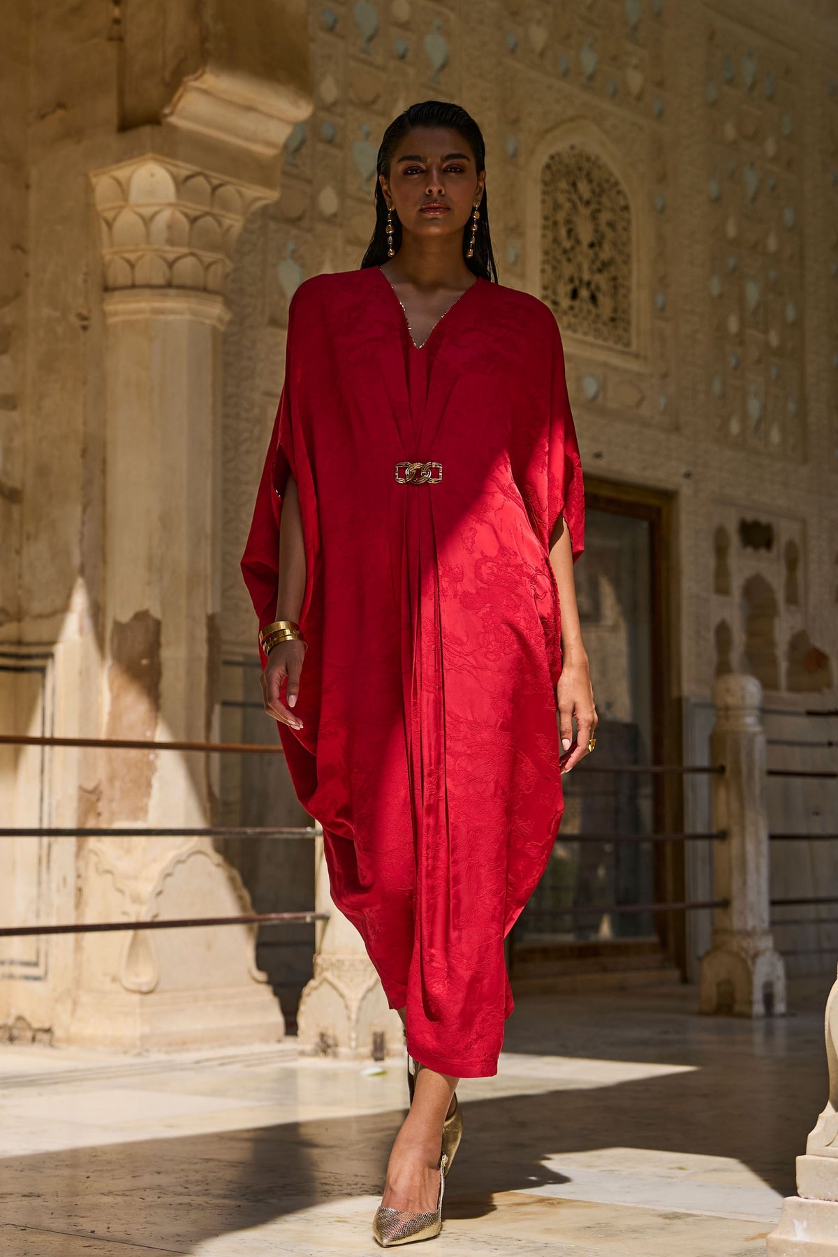 Red Draped Kaftan