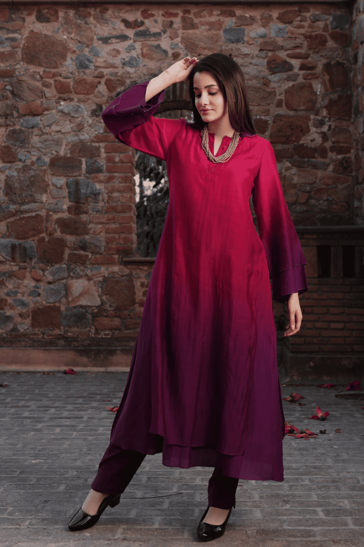 Pink Purple Ombvre Kurta And Pant