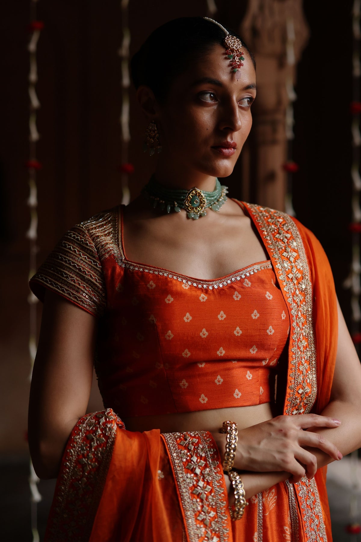 Orange Embroidered Lehenga Set