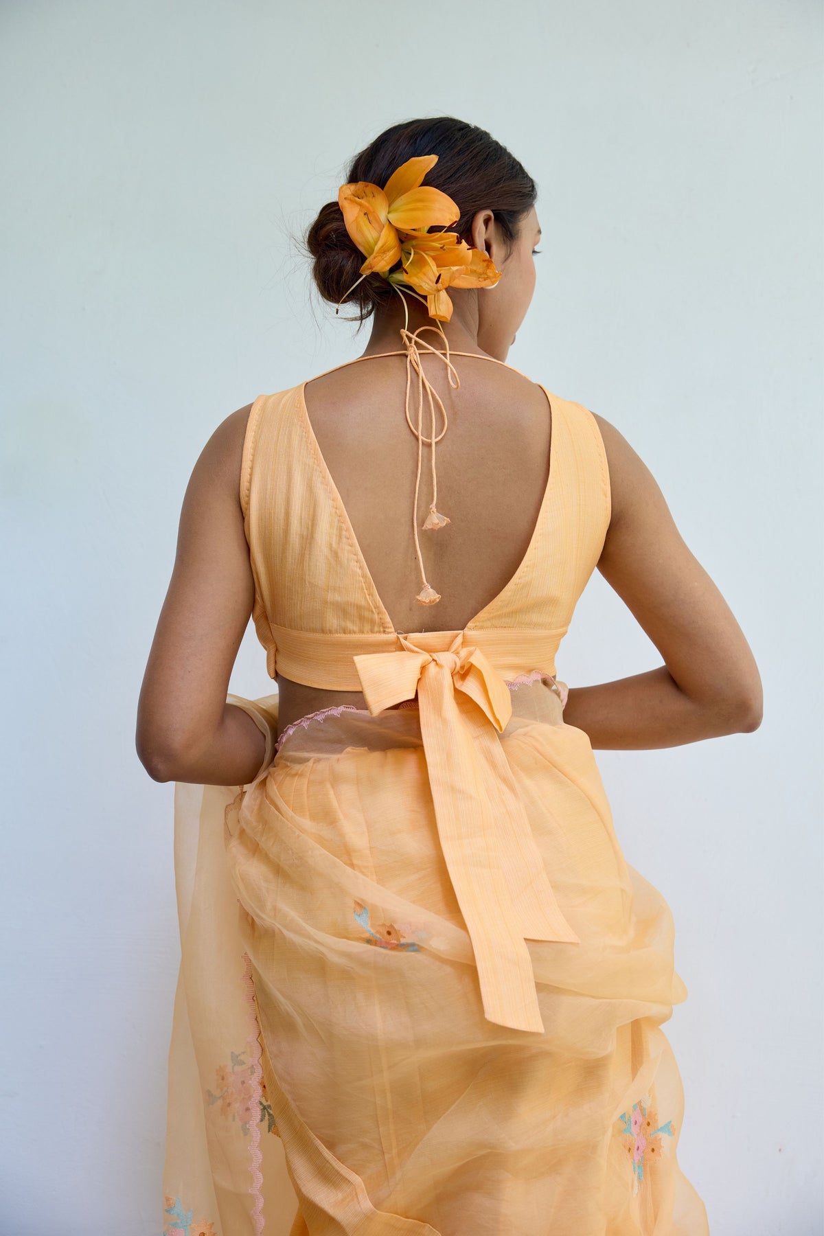 Orange Half N Half Chanderi and Silk Saree