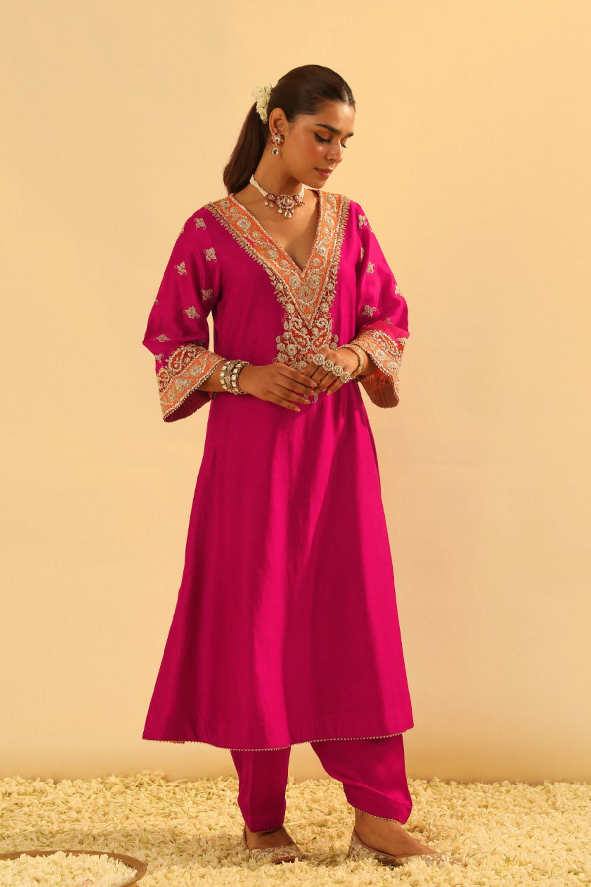 Alima Pink Long A-line Chauga With Salwar