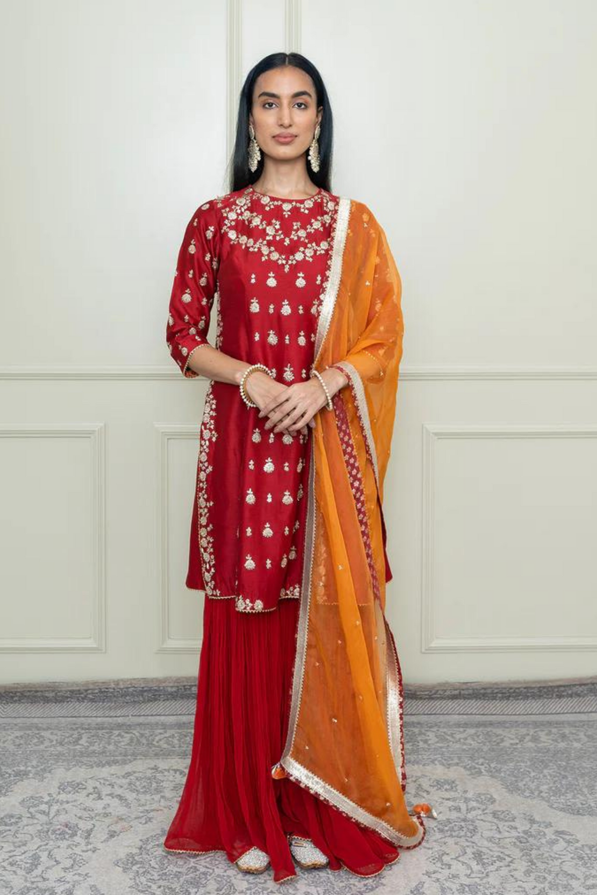 Scarlet red gharara set