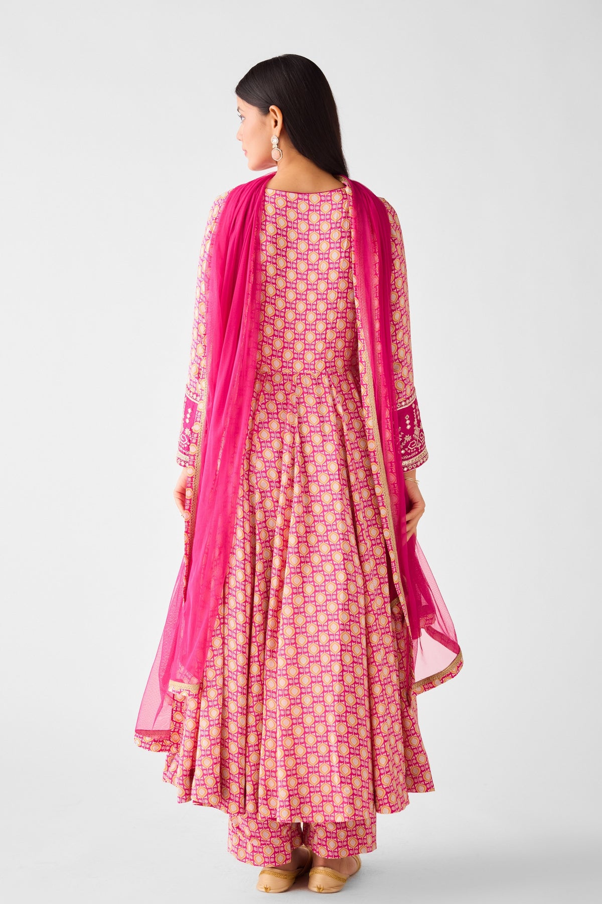 Rani Pink Chinon Anarkali Set