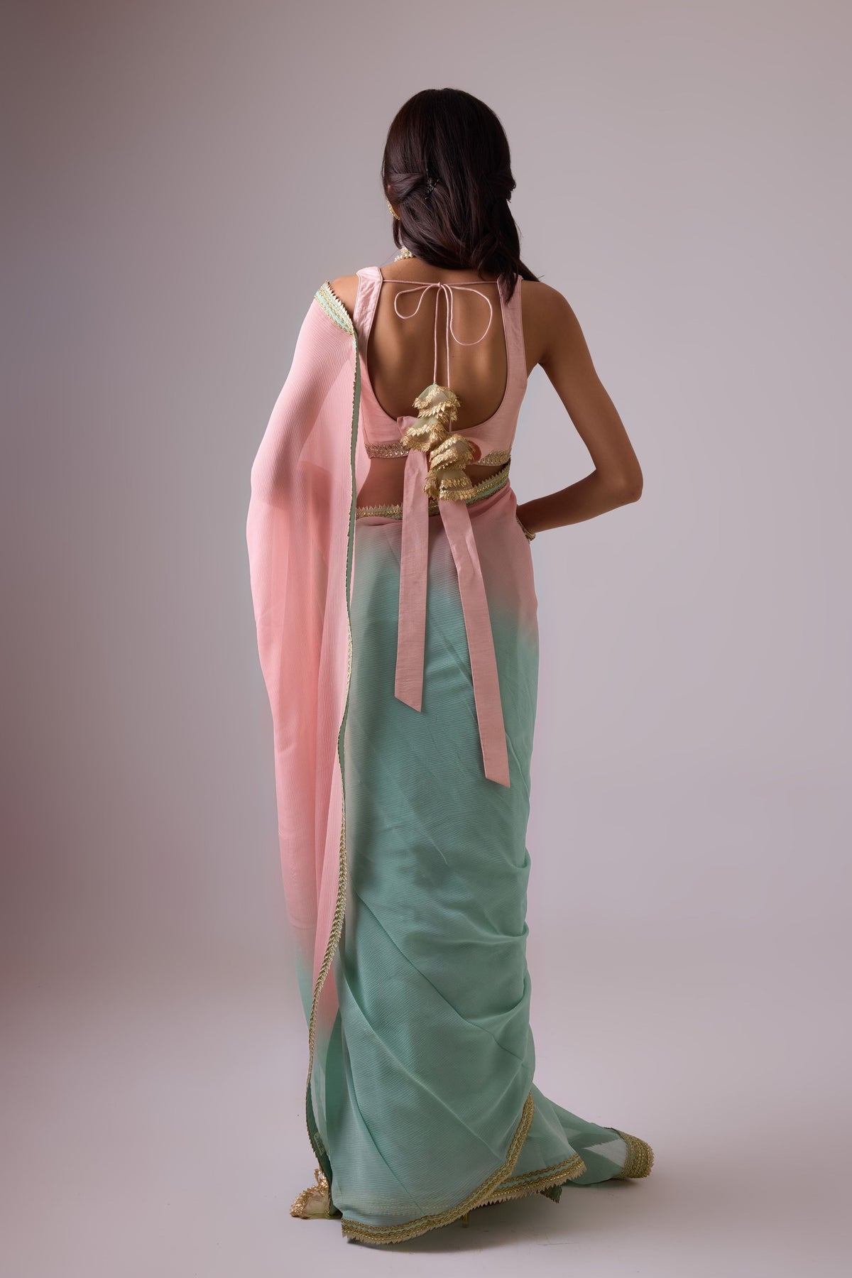 Silk Chiffon Ombre Saree and Gota Borders