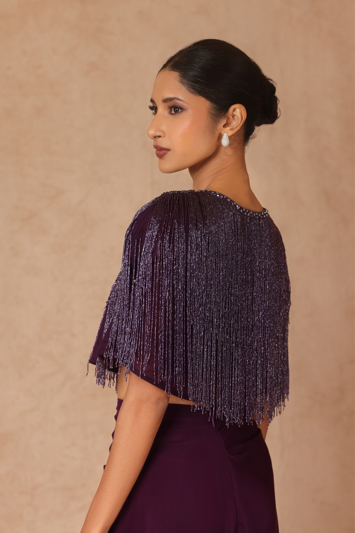 Fringe Capelet With Chiffon Skirt &amp; Ruched Bandeau