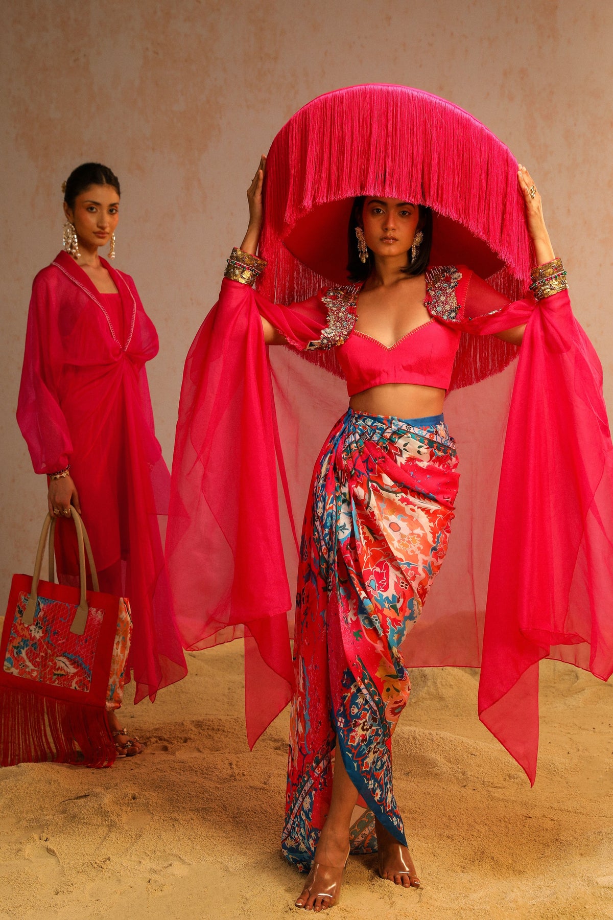 Hot Pink Dress With Cape