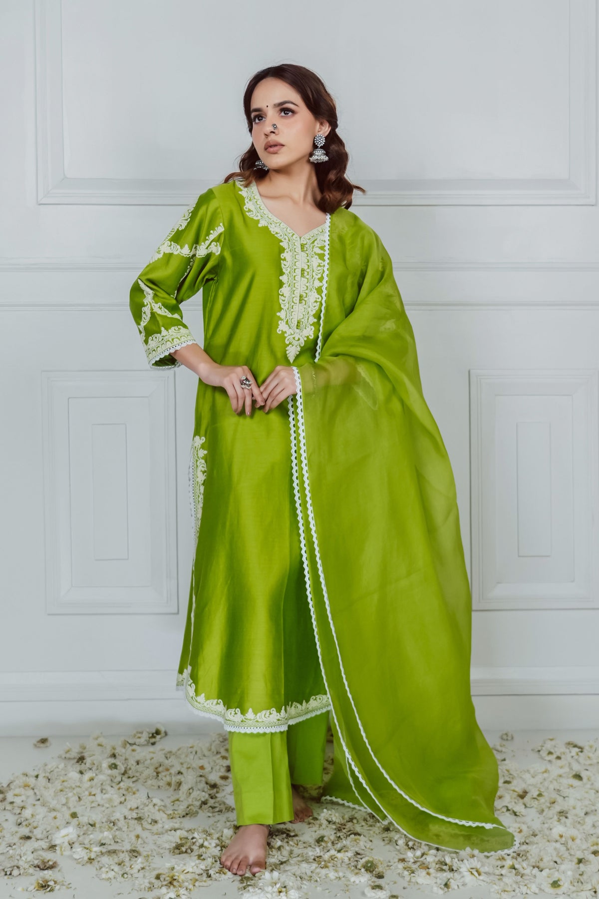 Chanderi Green Kurta Set