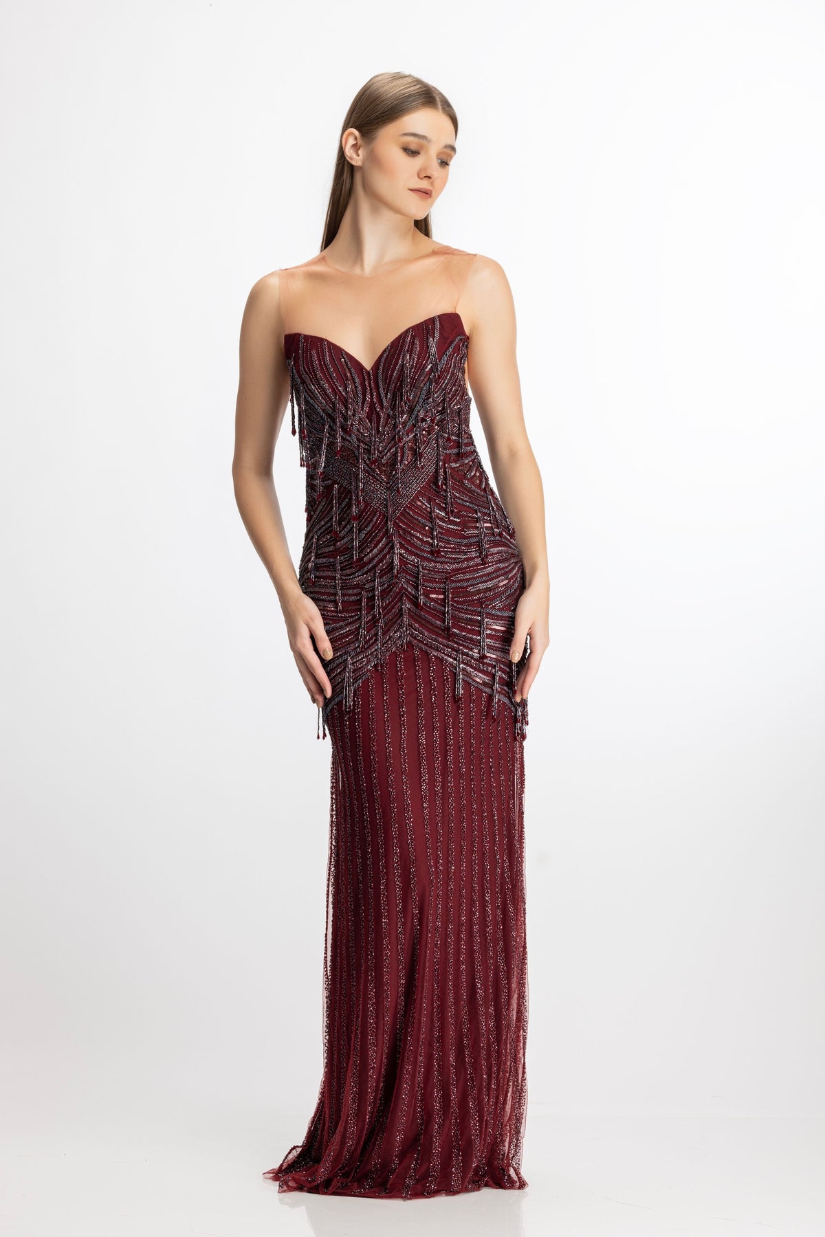 Beaded Burgundy Gown