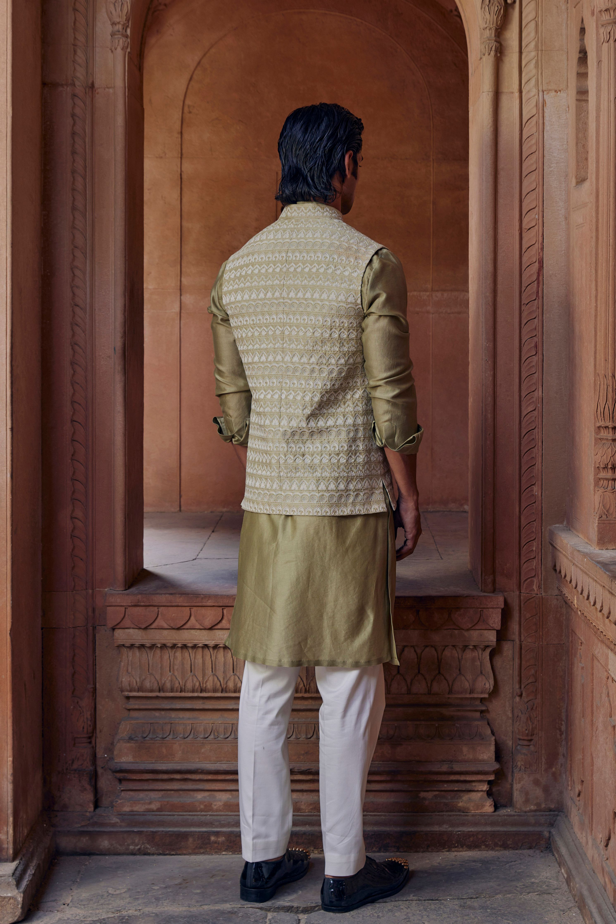 Awaal Green Timeless Nehru Jacket