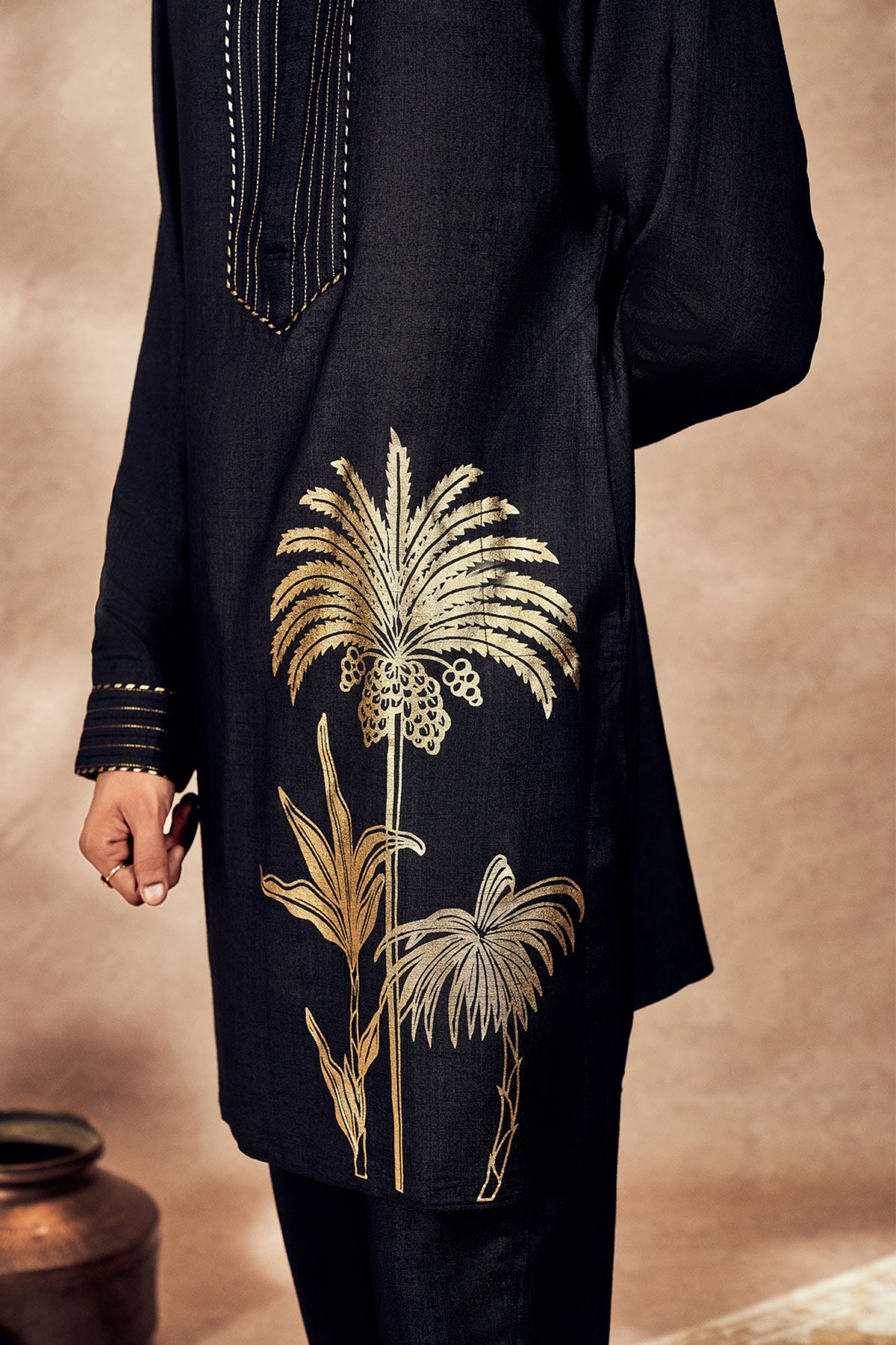 Black Palm Blooms Kurta