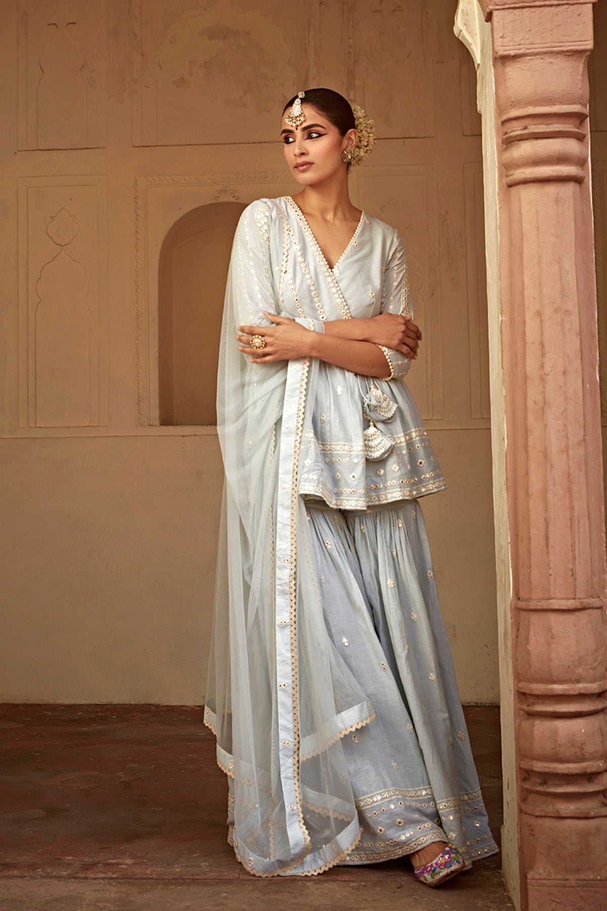 Ice Blue Three Sharara Set