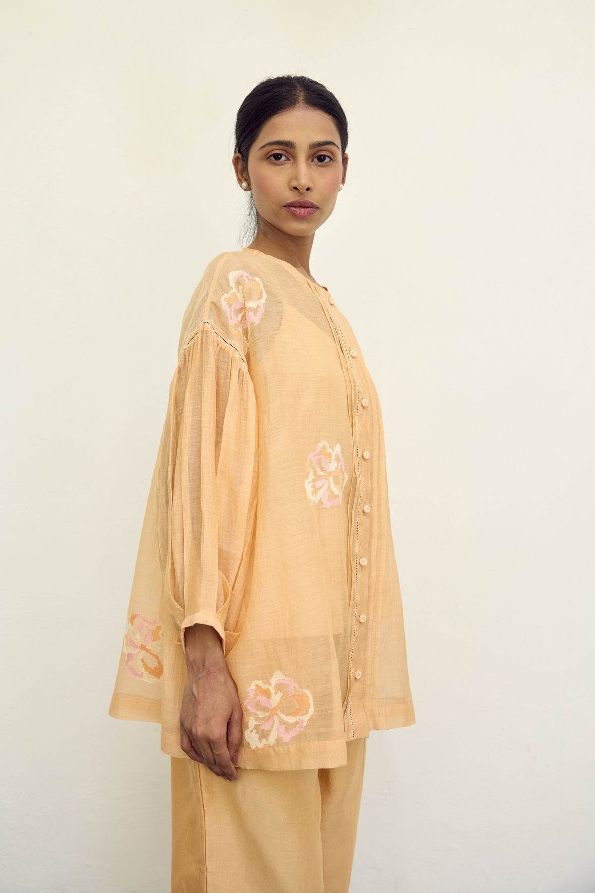 Hand Embroidered Yellow Chanderi Top