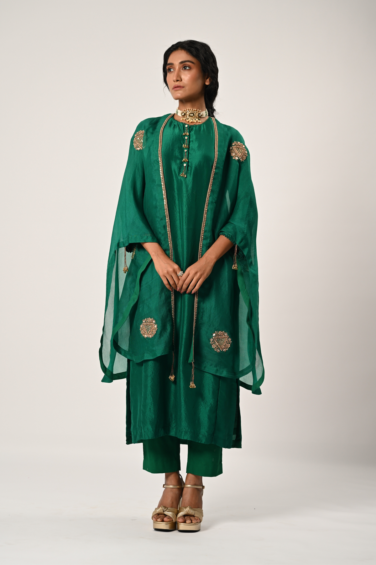 Emerald Green Kurta With Cape