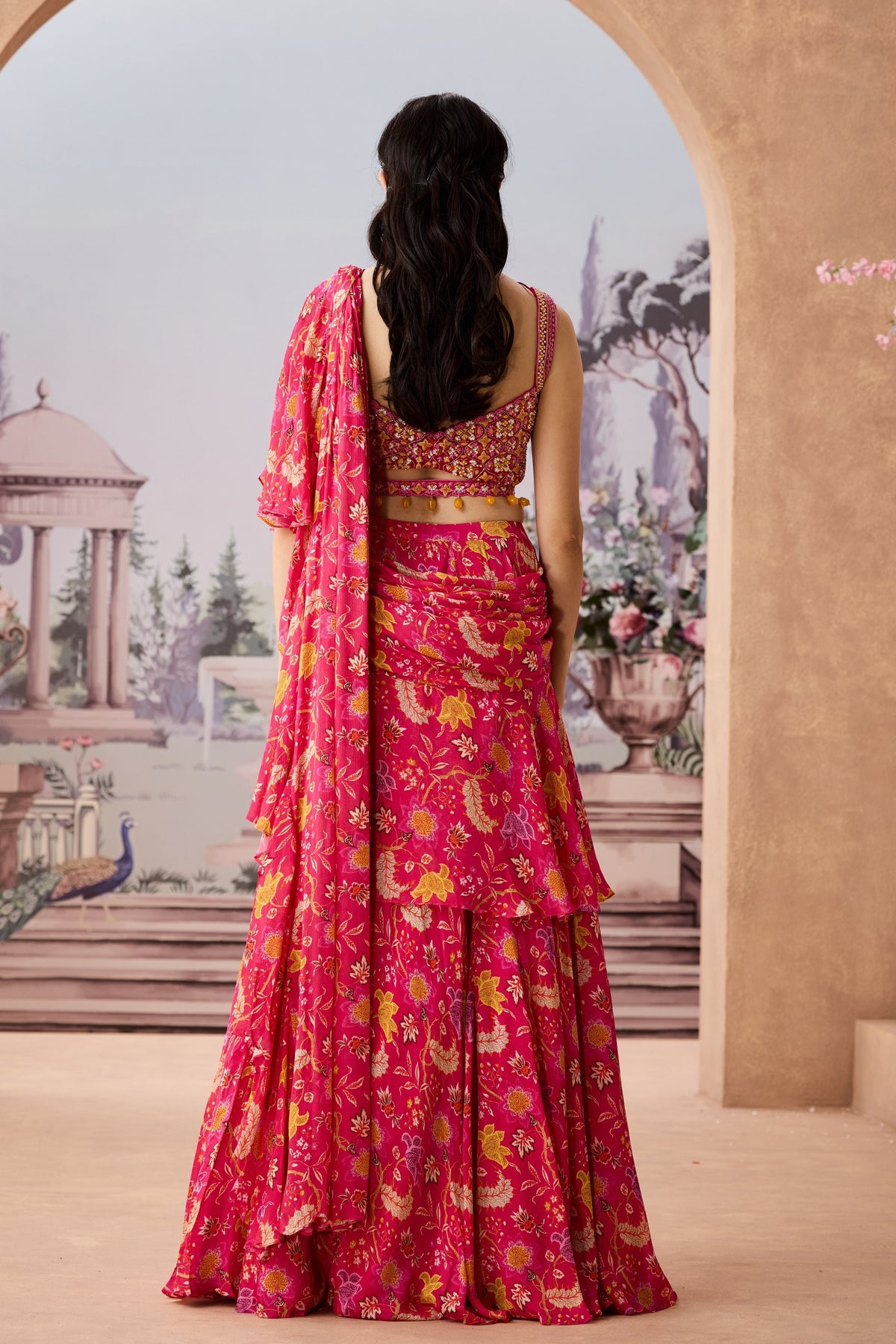 Ntu Fuschia Chintz Saree Set