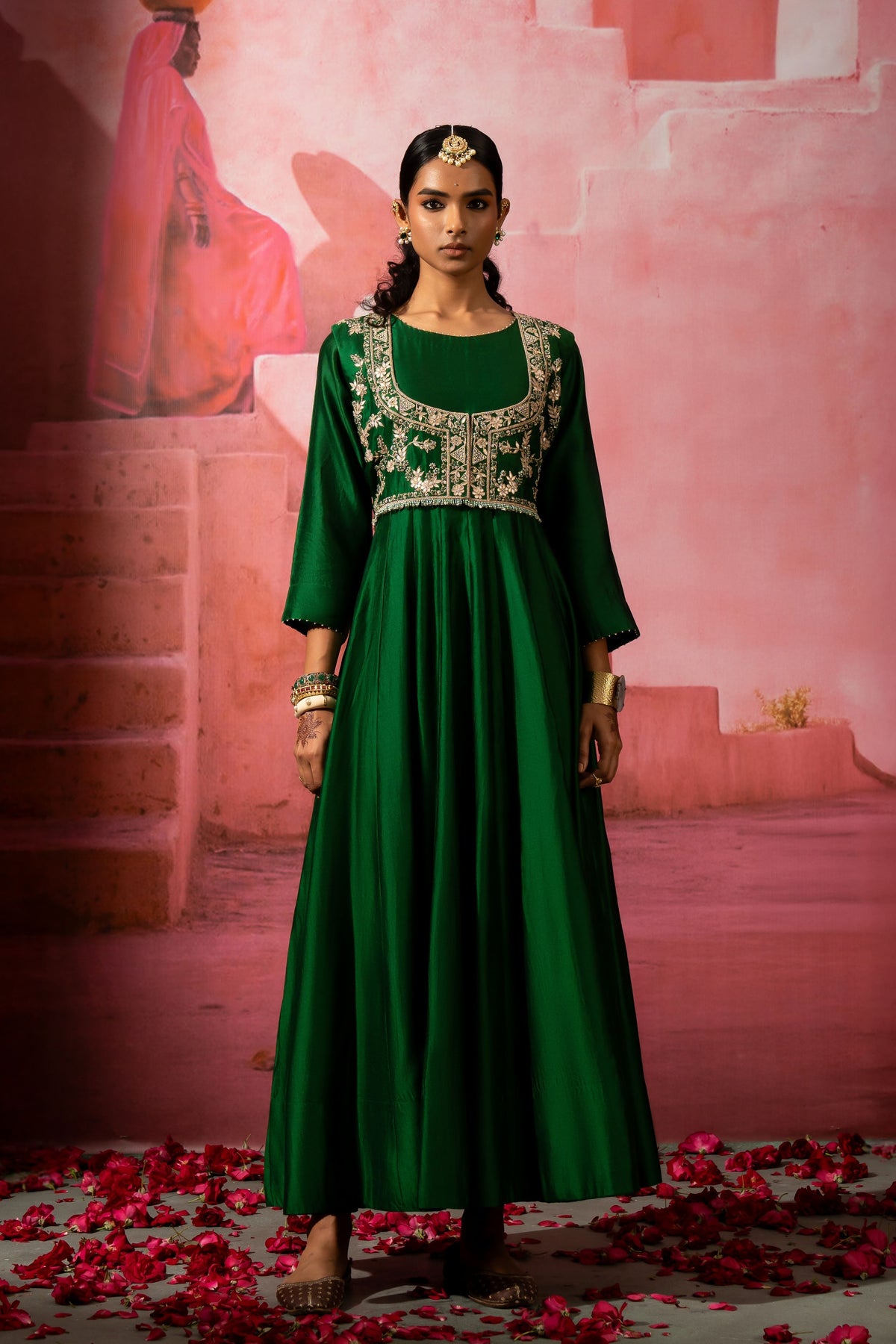 Green Jodha Jacket Anarkali