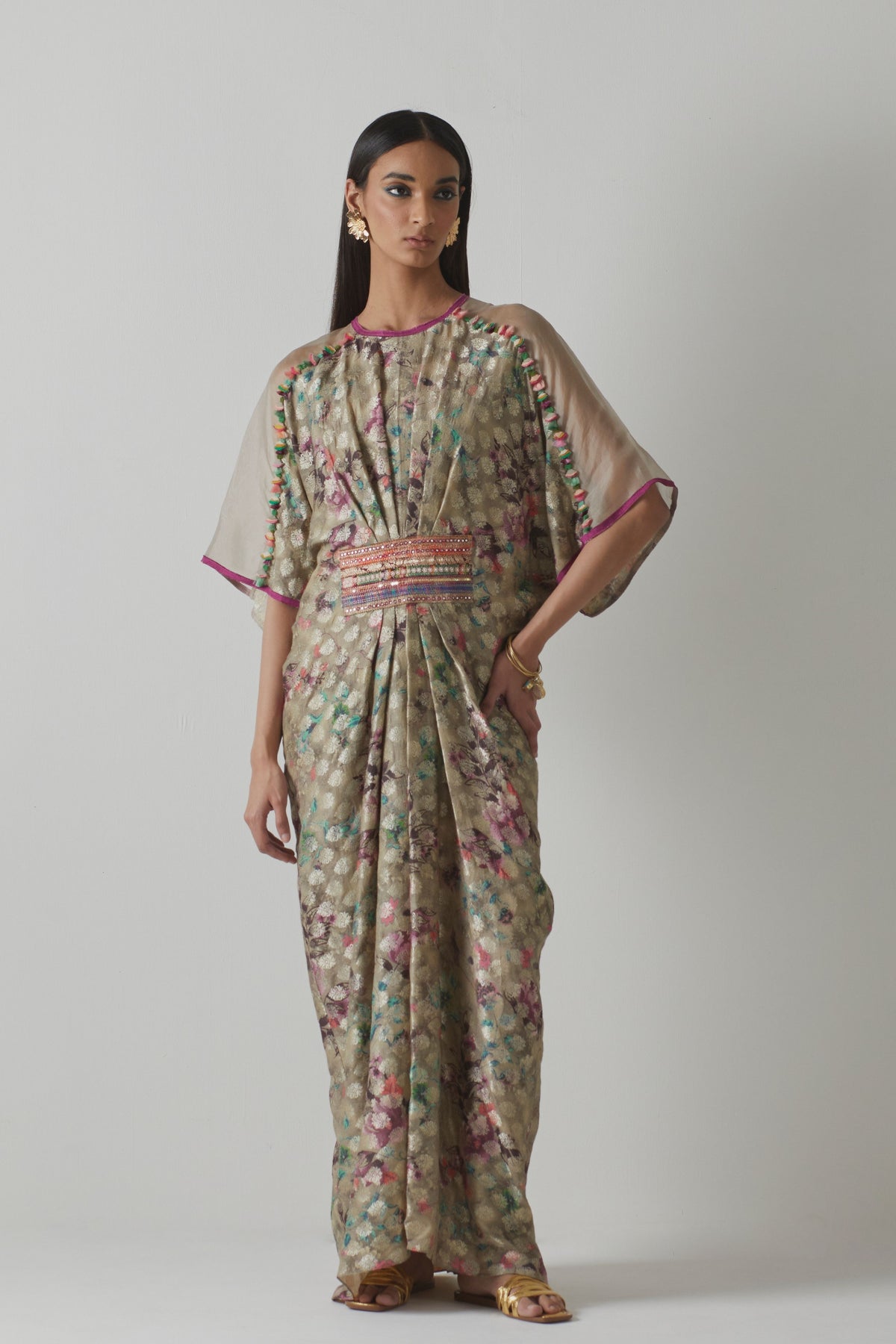 Multicolour Silk Floral Kaftan