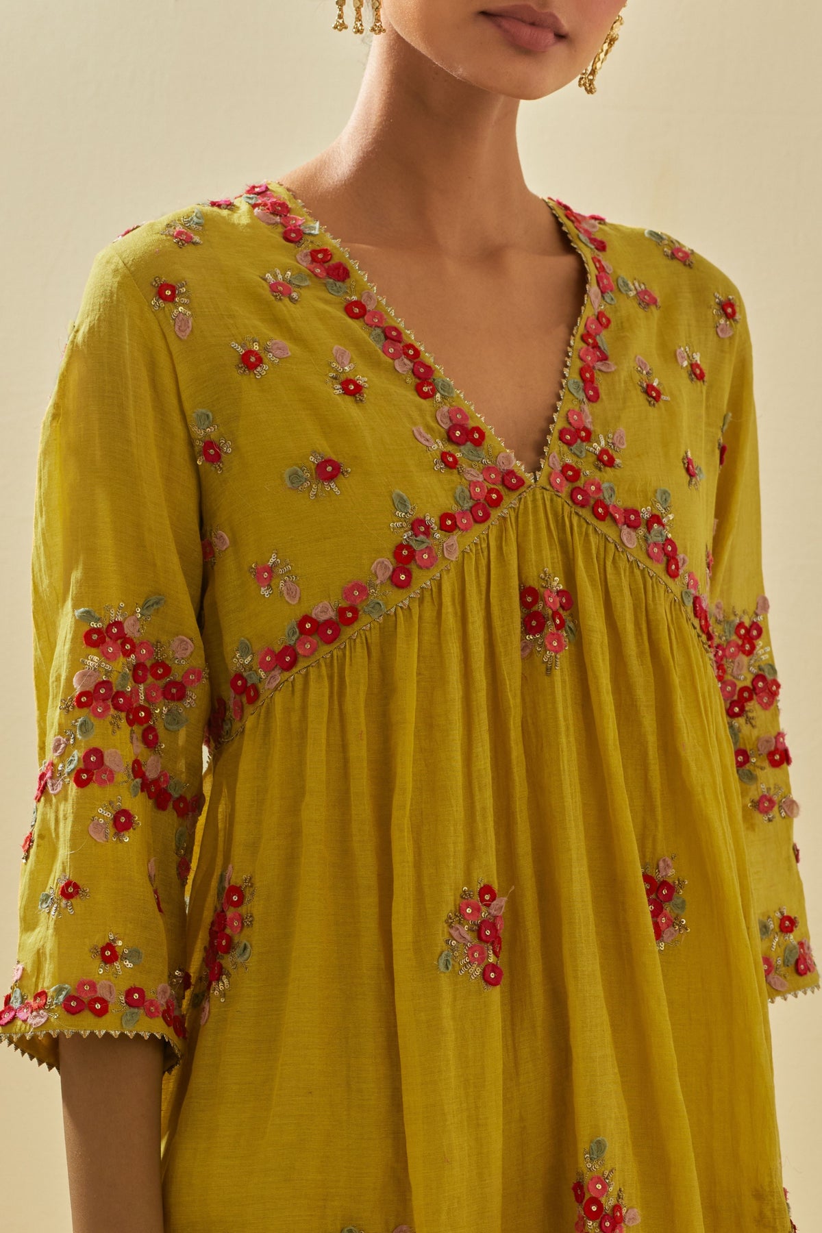 Yellow V Neck Kurta Set