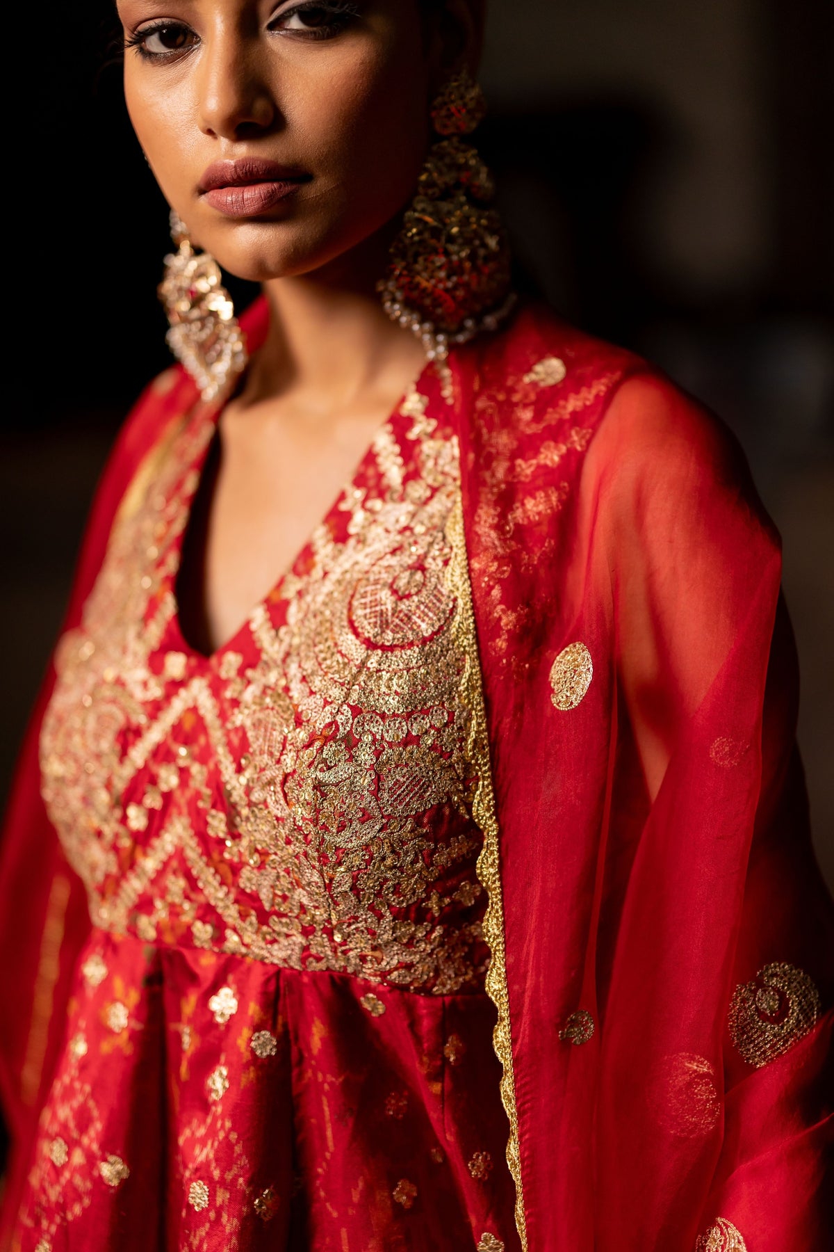 Red Kurta With Pleated Pants