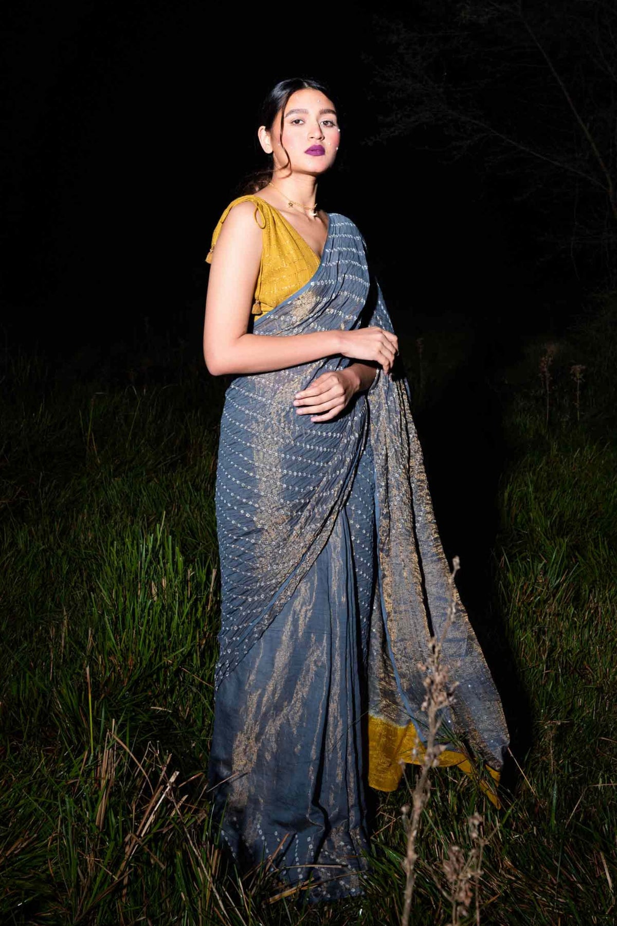 Grey Mustard Anjori Saree