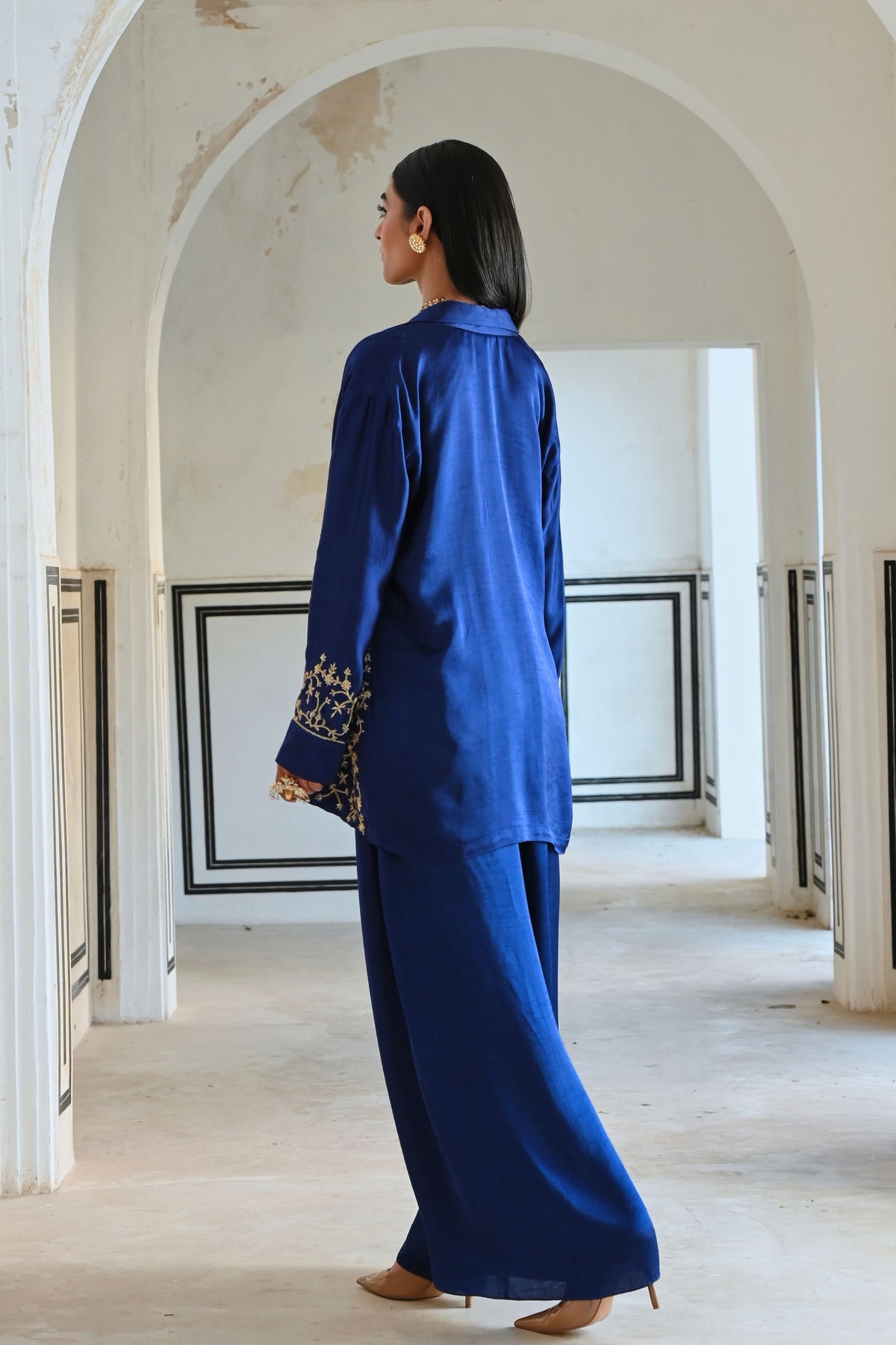 Royal Blue Embroidered Palazzo Set