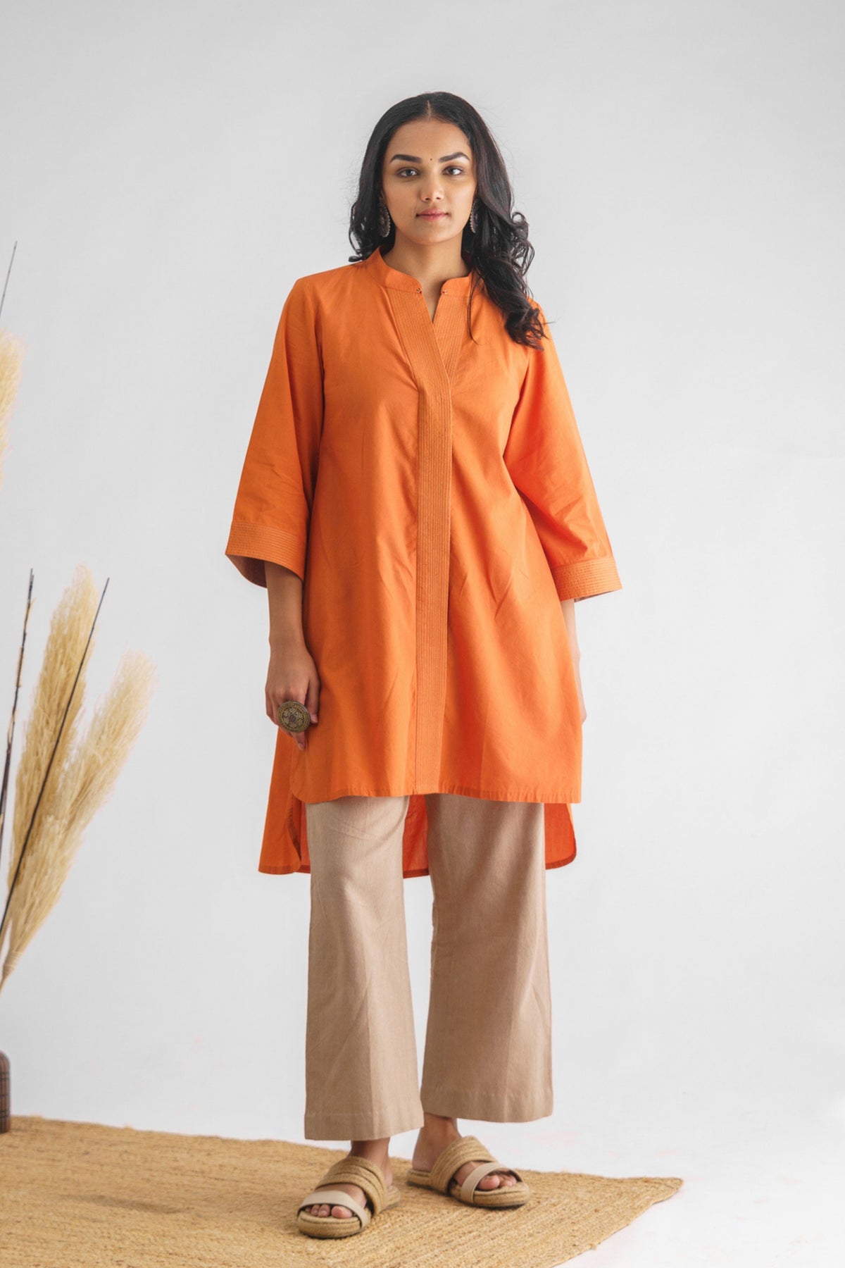 Orange Stitch Detail Tunic Set