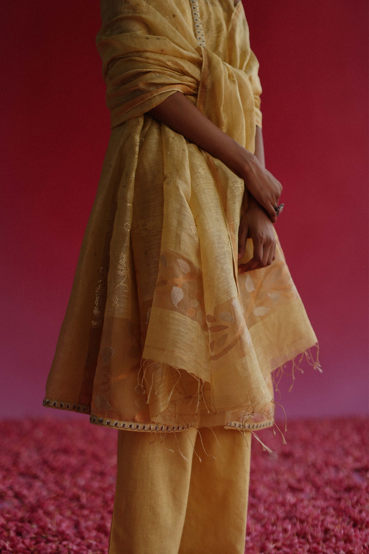 Pushti Yellow Jacket Kurta Set