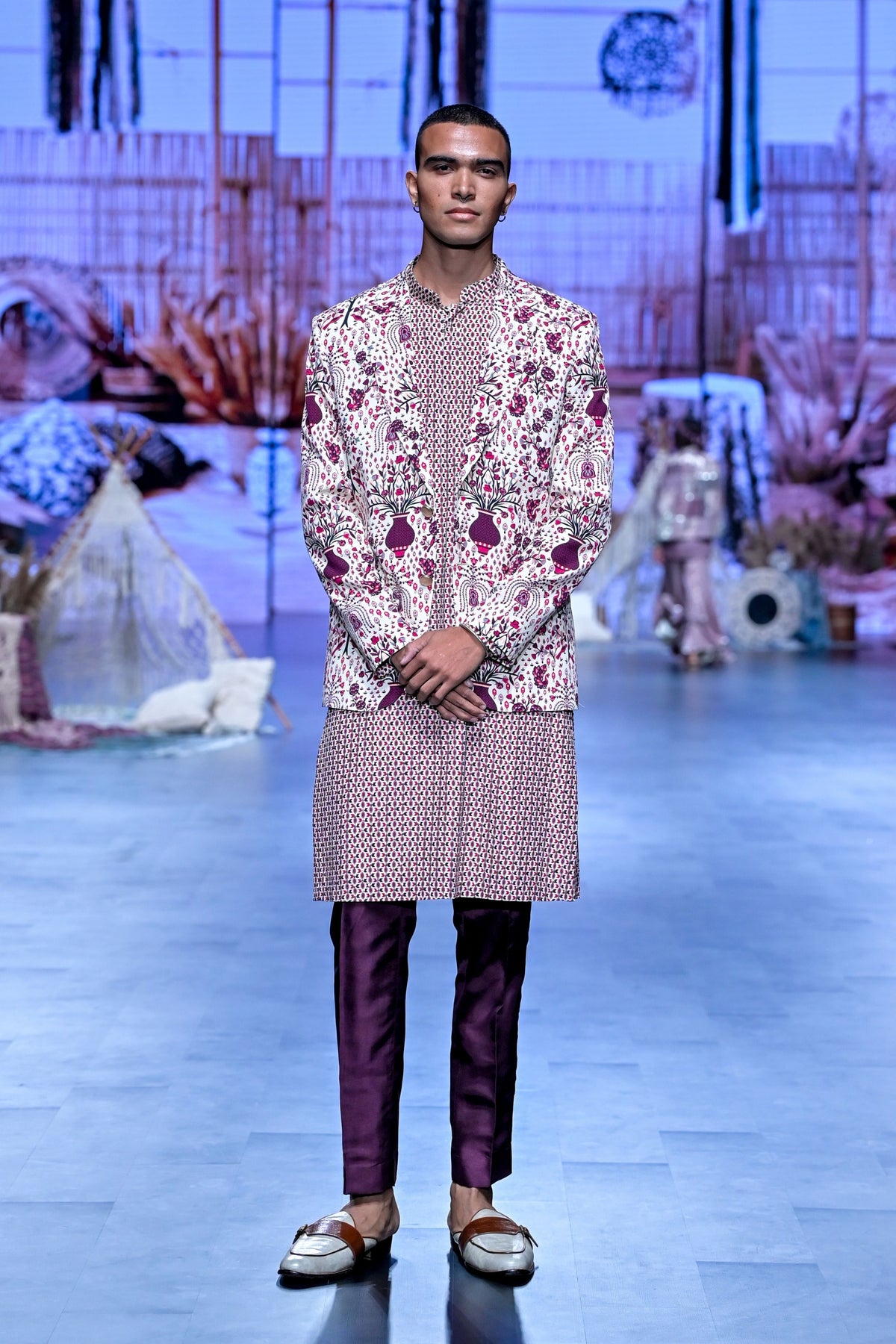 Print Blazer With Embellished Kurta Set