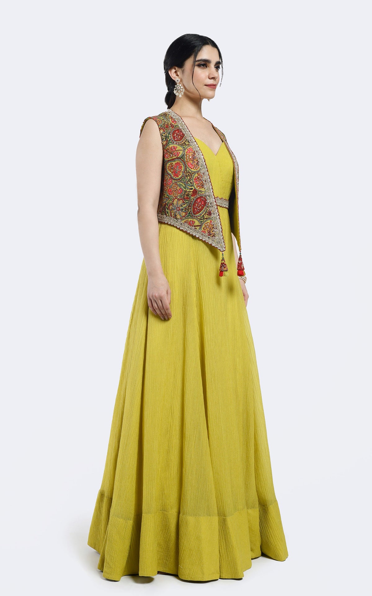 Sleeveless gown with Indo-Western Jacket