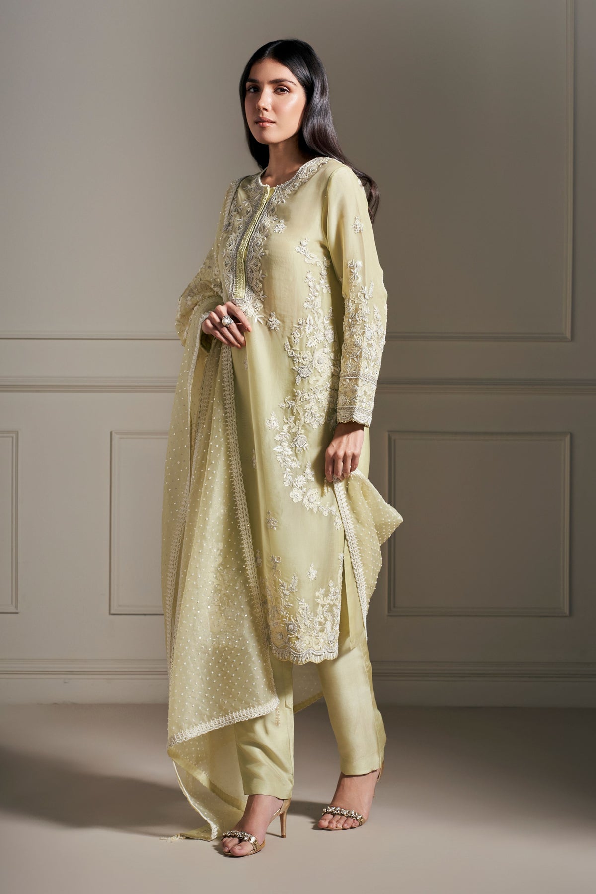 Light Green Embellished Kurta Set