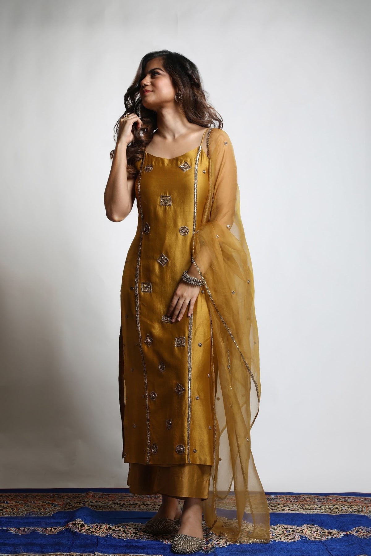 Burnt Gold Embroidered Kurta Set