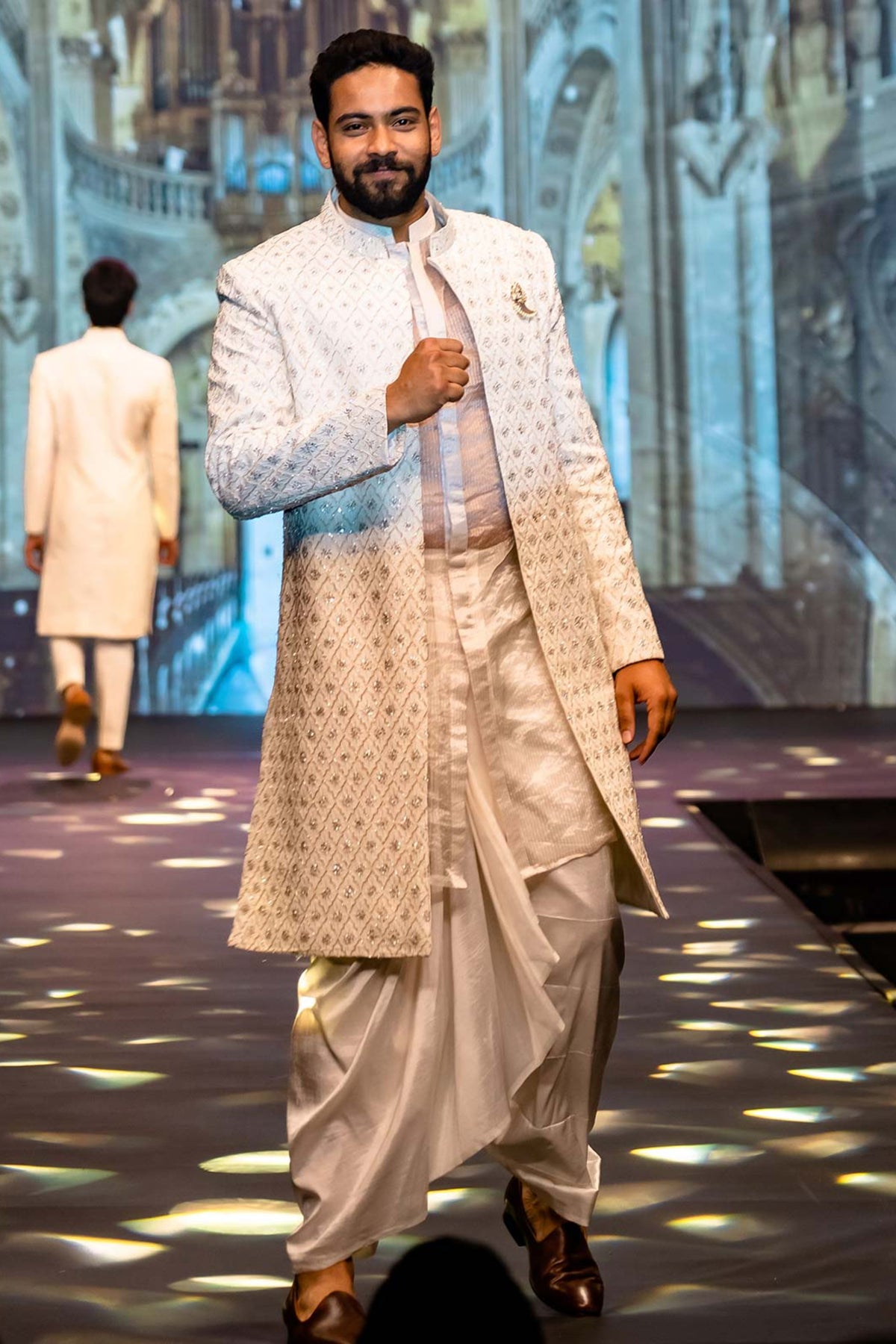 Seashell White Geometrical Sherwani Set