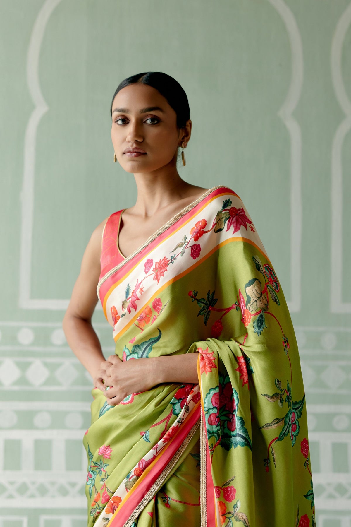 Sea Green Floral Saree