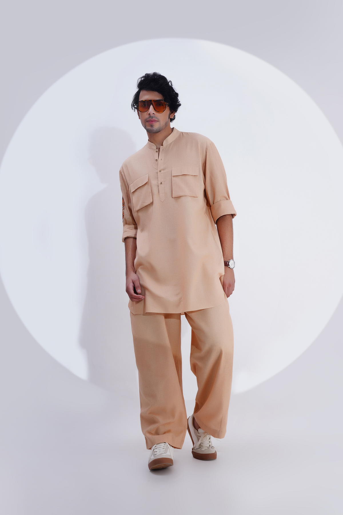 Beige Linen Kurta Set