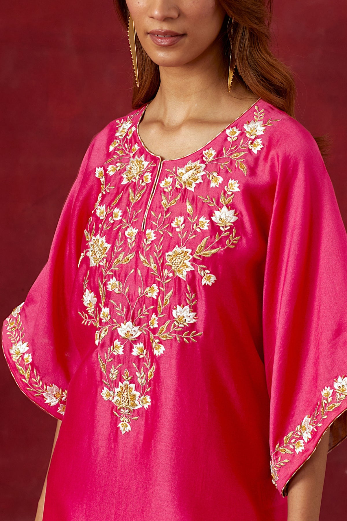 Fuchsia Embroidered Yoke Kurta Set