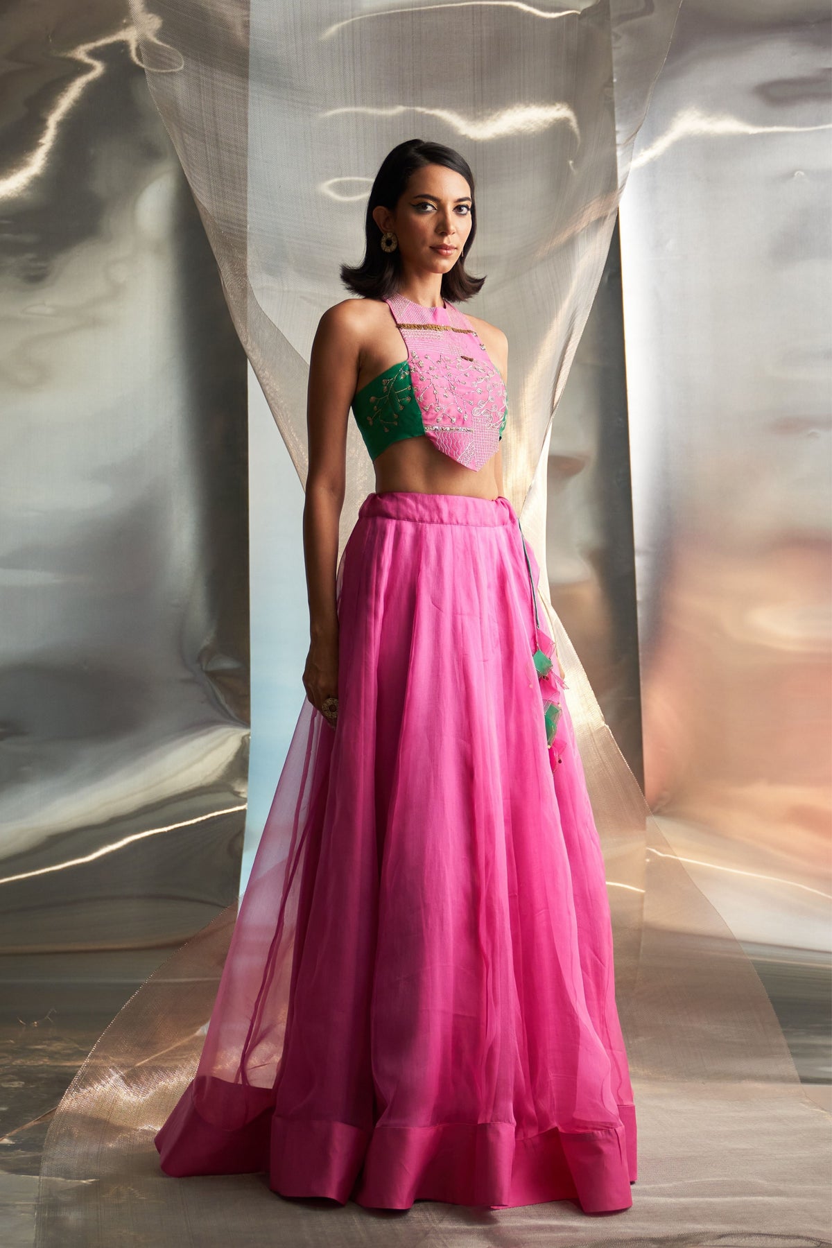 Pink Organza Lehenga Set