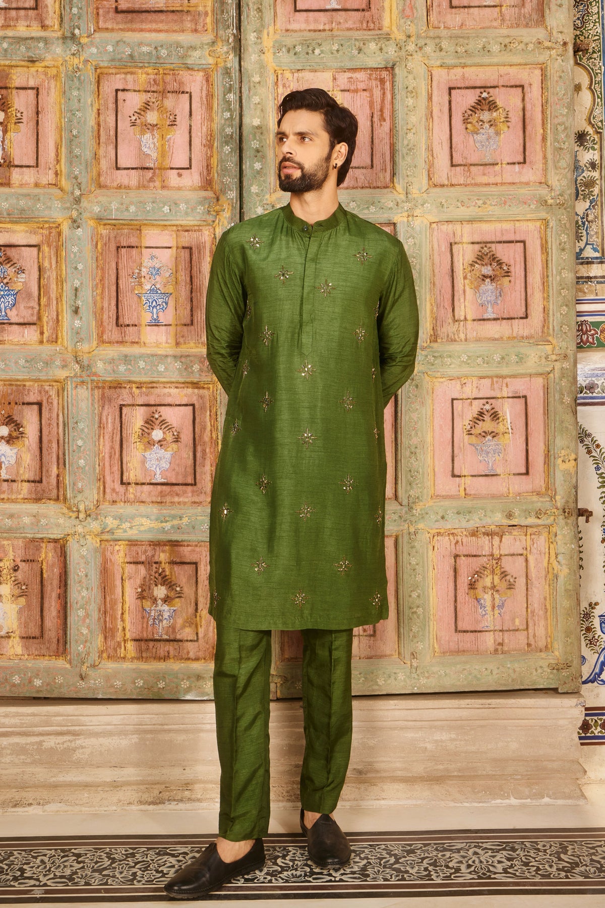 Olive Green Embroidery Kurta Set