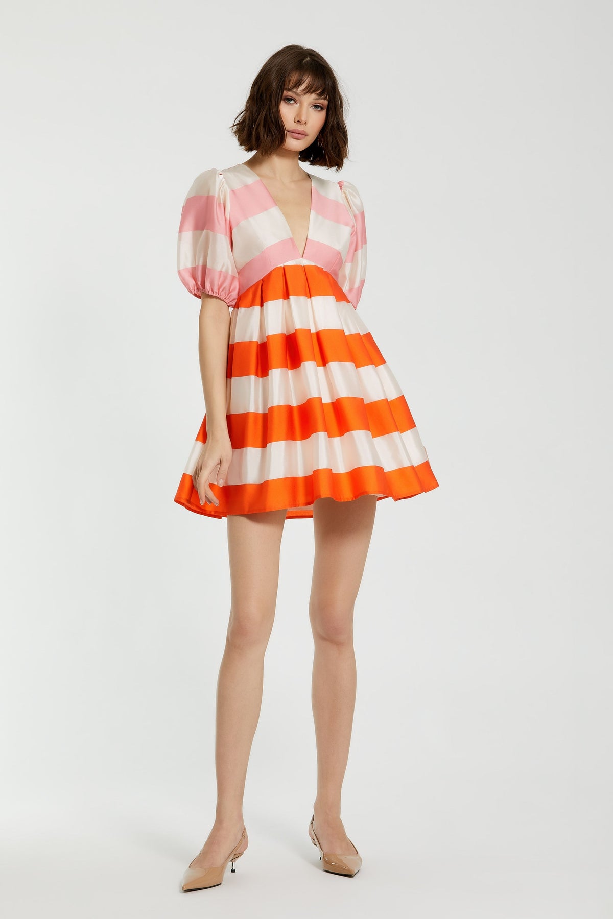 Organza Striped Sleeve Mini Dress