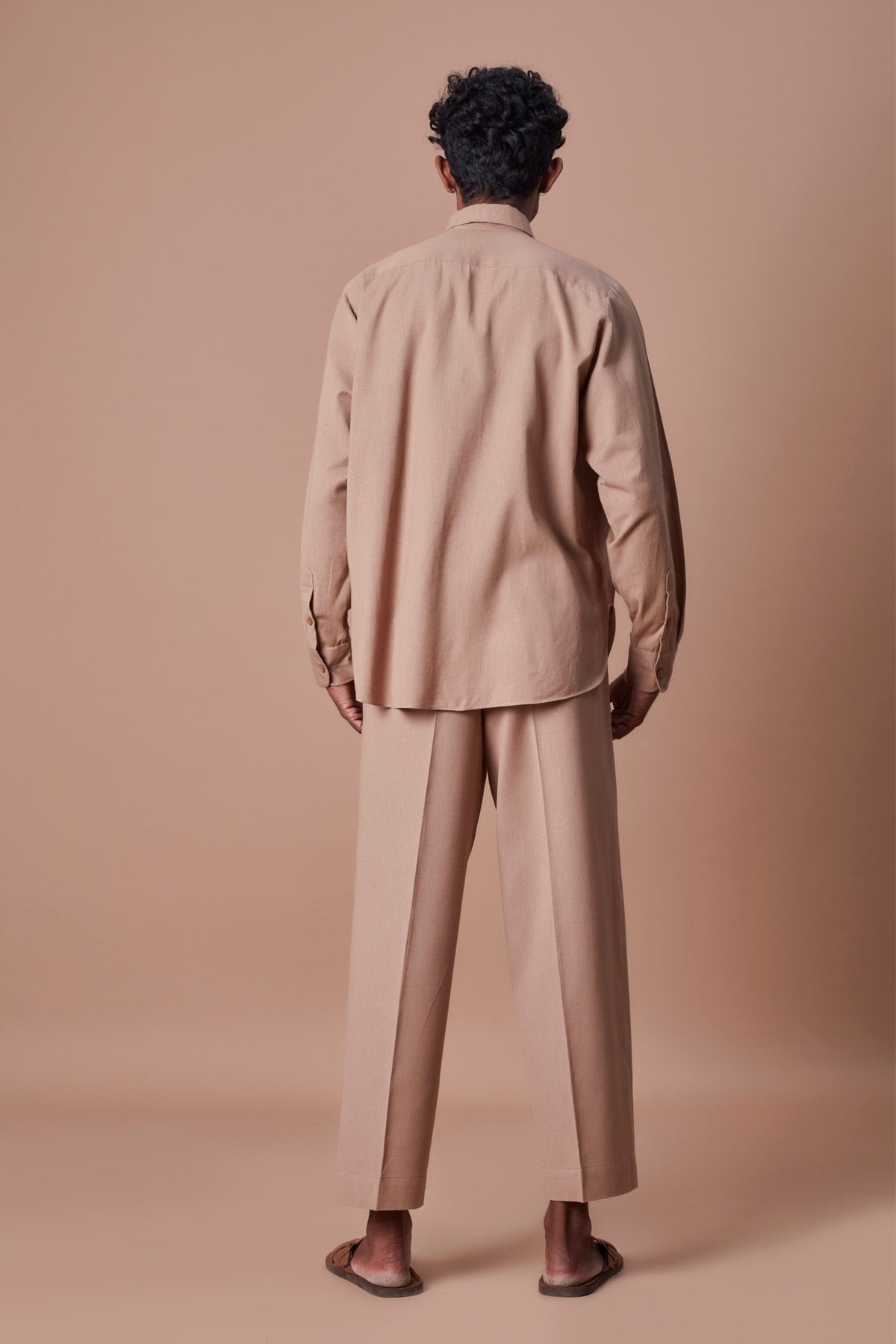 Brown placket shirt and ankle pant