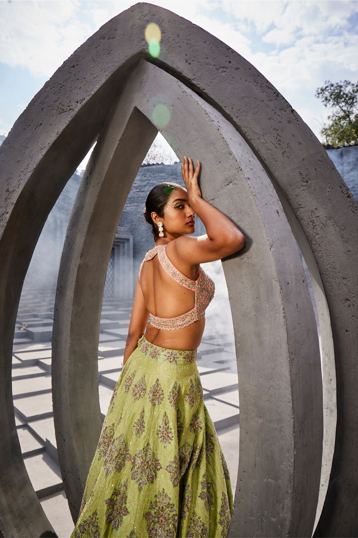 Green Big Bootha Lehenga