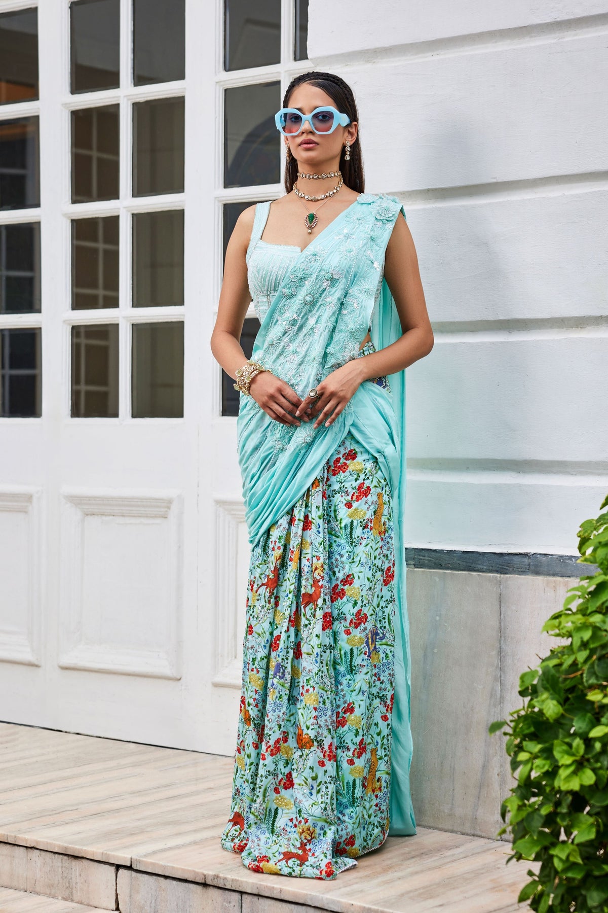 Sea Blue Shikargah Saree