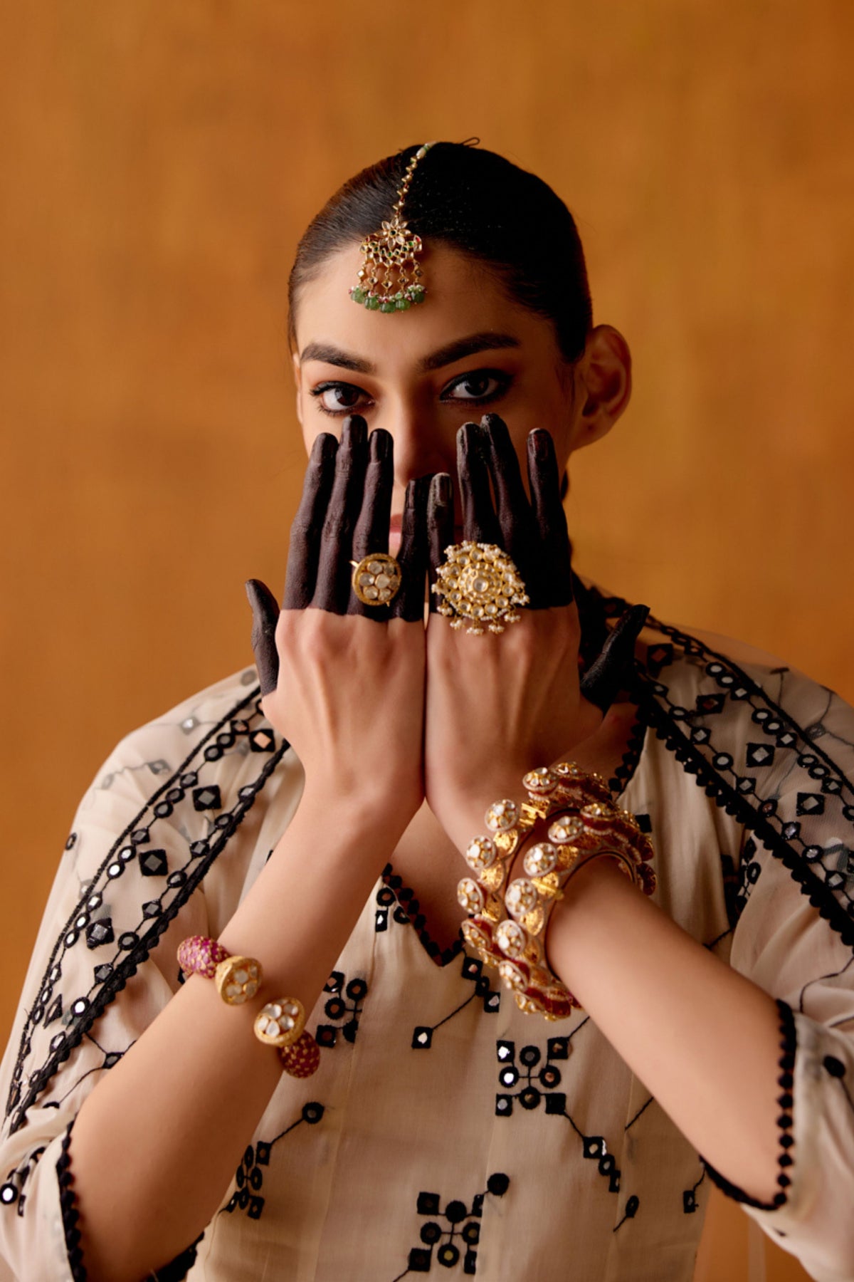 Black &amp; White Embroidered Anarkali Set