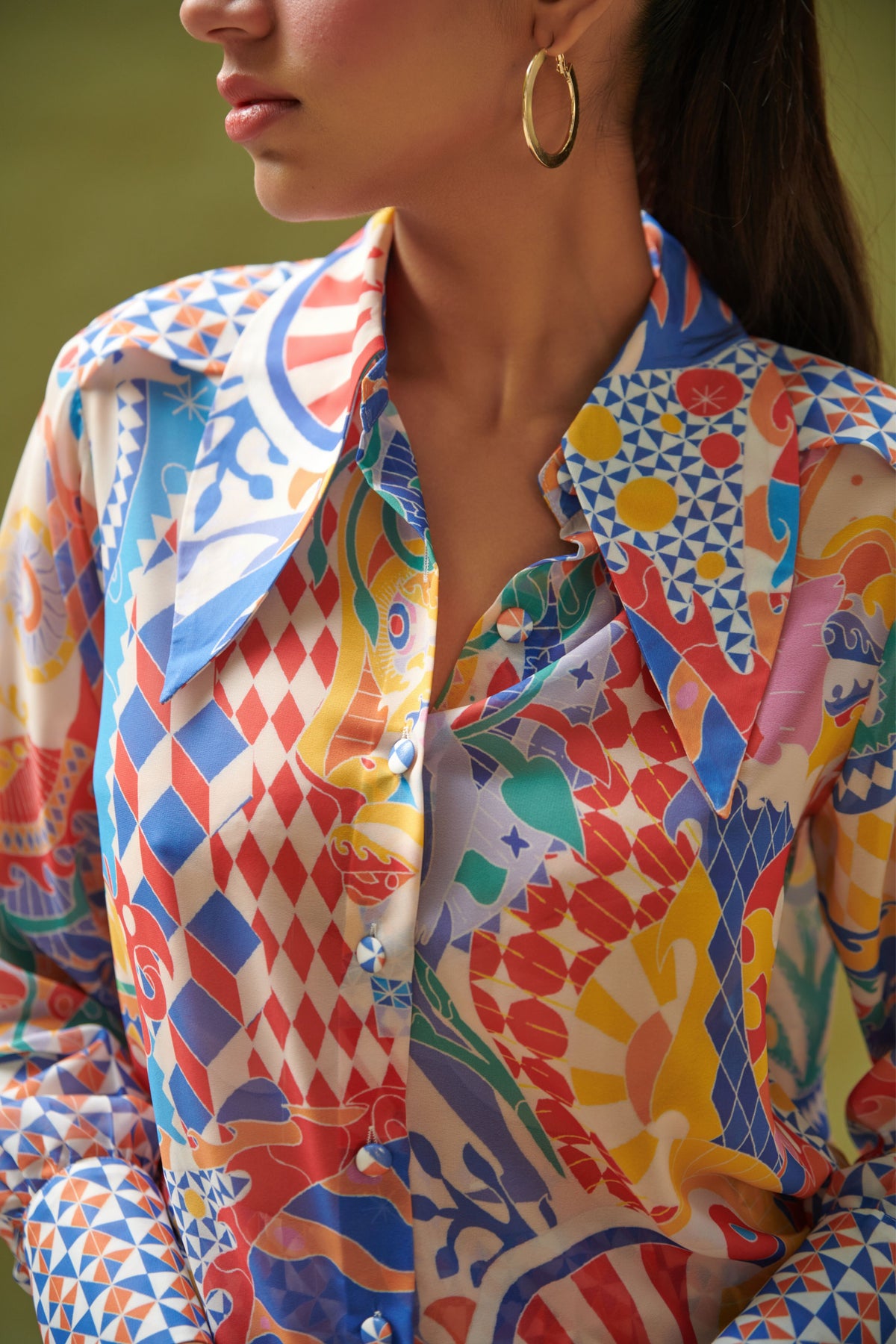 Multicolor Printed Satin Shirt