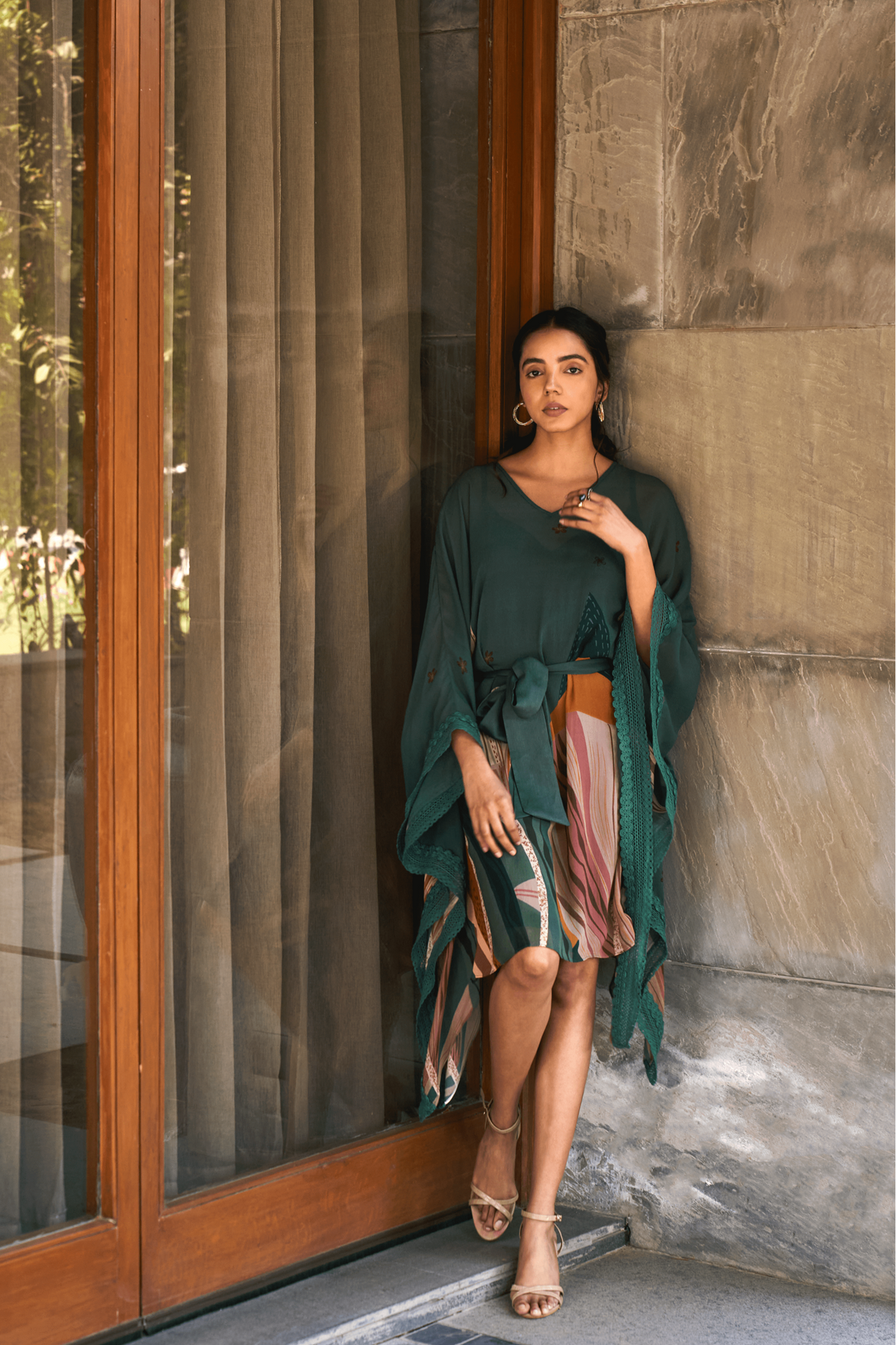 Sage Green Abstract Garden Kaftan