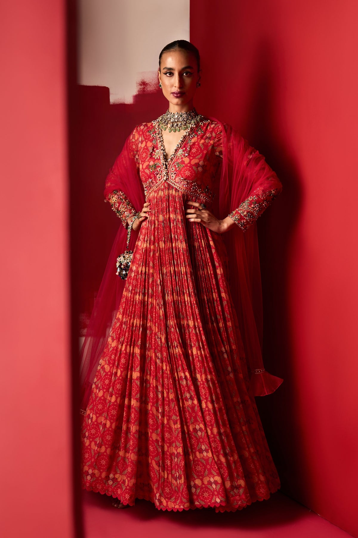 Mabrooka Red Anarkali Set