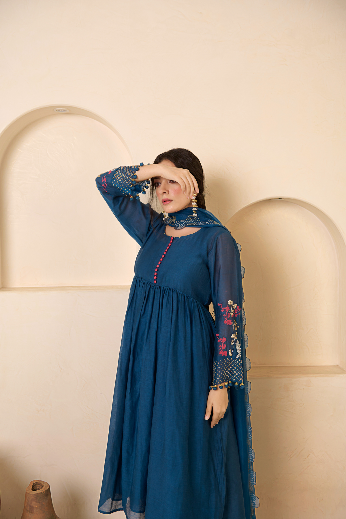 Sapphire Blue Organza Kurta Set