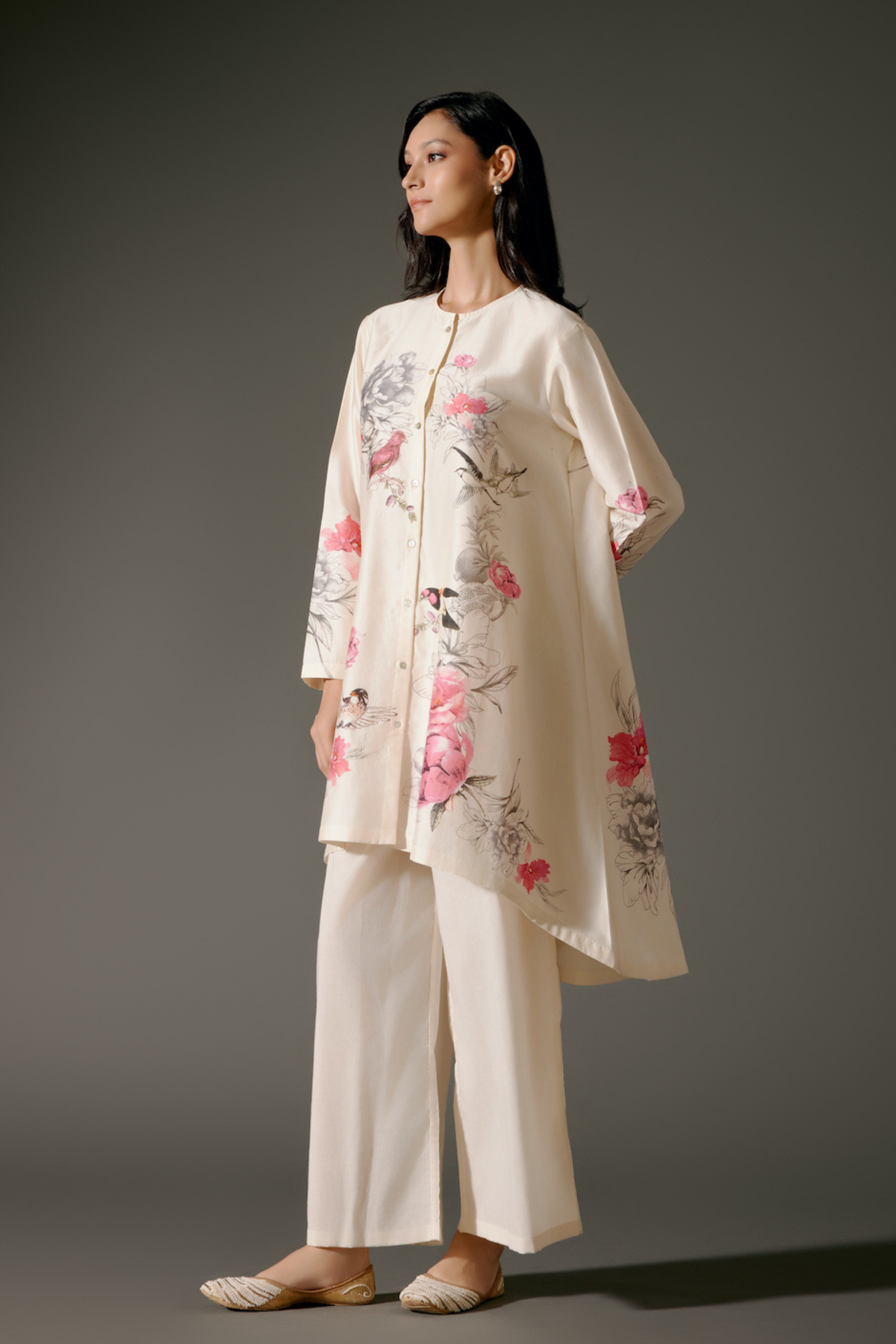 Flared A-line Ivory Tunic Set